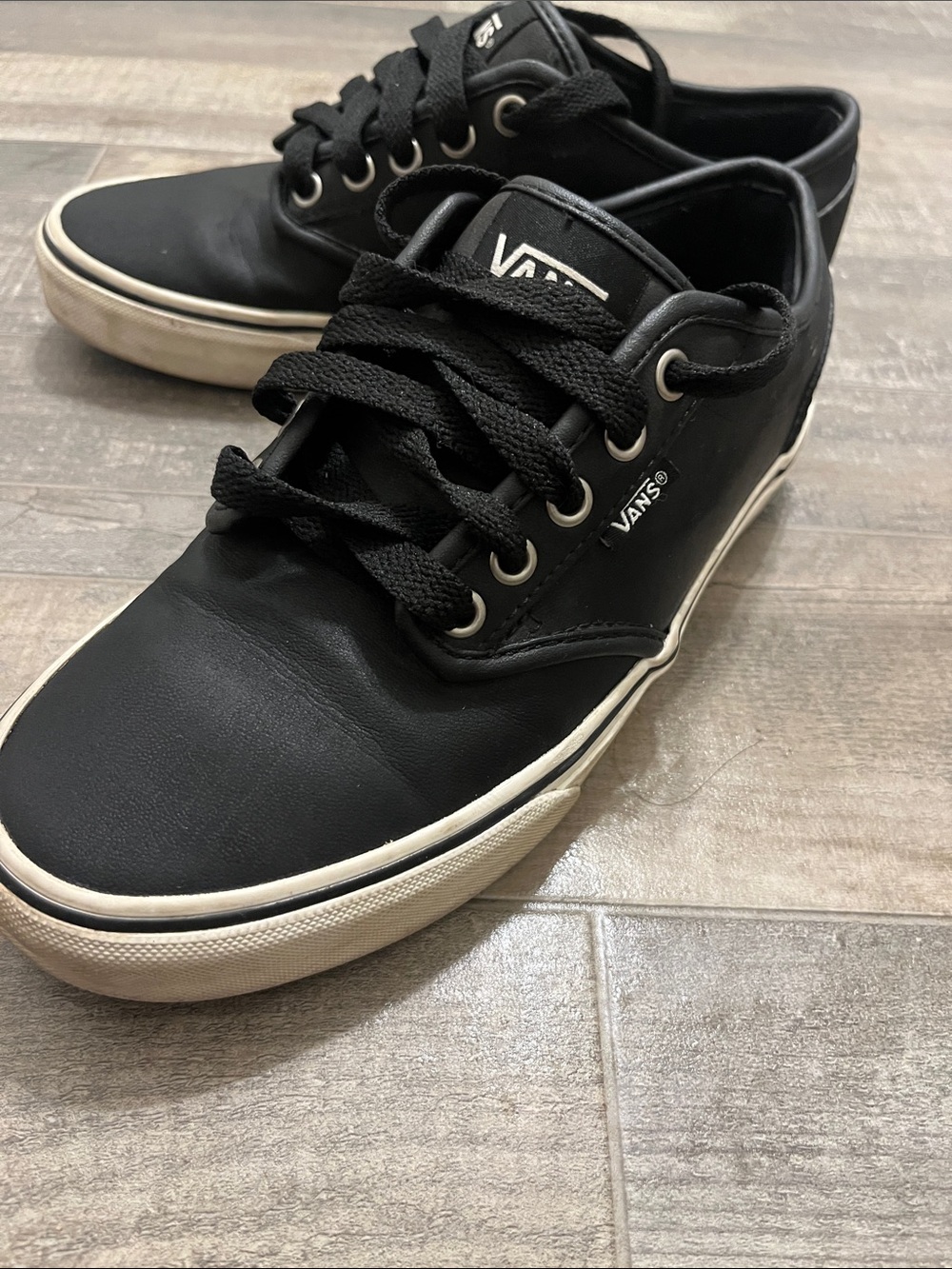 Vans Black Low-Top Leather Sneakers with White Trim Size 7